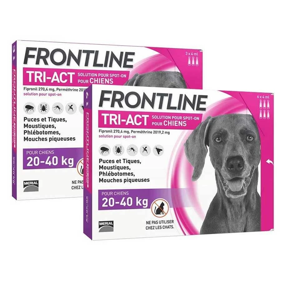 Frontline Tri Act Spot On Grand Chien 20 - 40 Kg 6 Pipettes + 3 Pipettes 1 Frontline Tri Act Spot On Grand Chien 20 - 40 Kg 6 Pipettes + 3 Pipettes