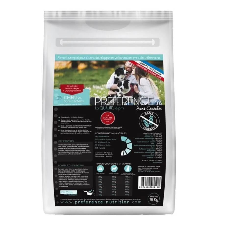 Préférence Croquettes Chien XL Sans Céréales 18 Kg 1 Préférence Croquettes Chien XL Sans Céréales 18 Kg